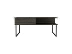 41" Gray And Onyx Metal Lift Top Coffee Table With Two Shelves