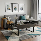 39" Espresso And Black Metal Lift Top Coffee Table With Drawer