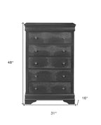 31" Metallic Grey Solid Wood Five Drawer Chest