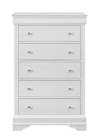 31" Metallic White Solid Wood Five Drawer Chest