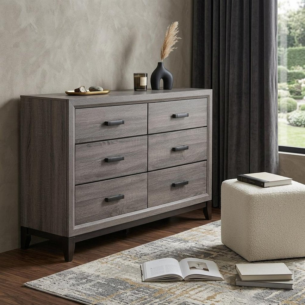 31" Grey Solid Wood Five Drawer Chest
