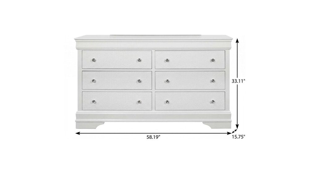 31" Metallic White Solid Wood Five Drawer Chest