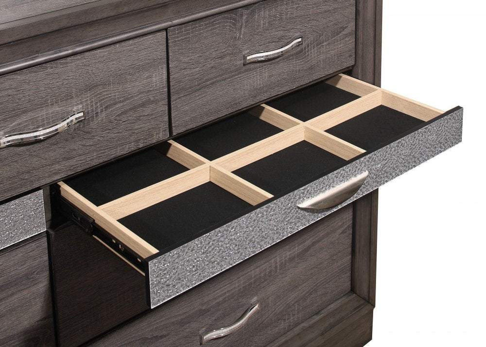 35" Grey Manufactured Wood Six Drawer Chest