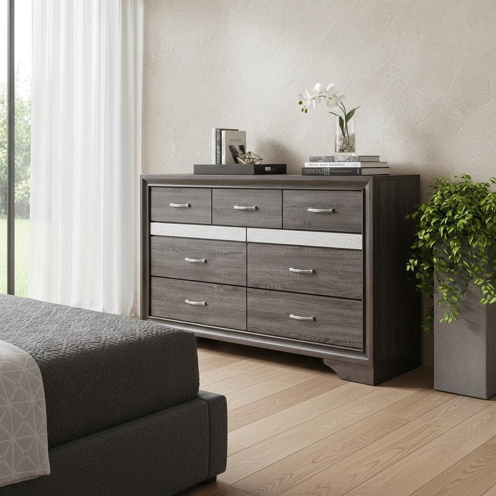 35" Grey Manufactured Wood Six Drawer Chest