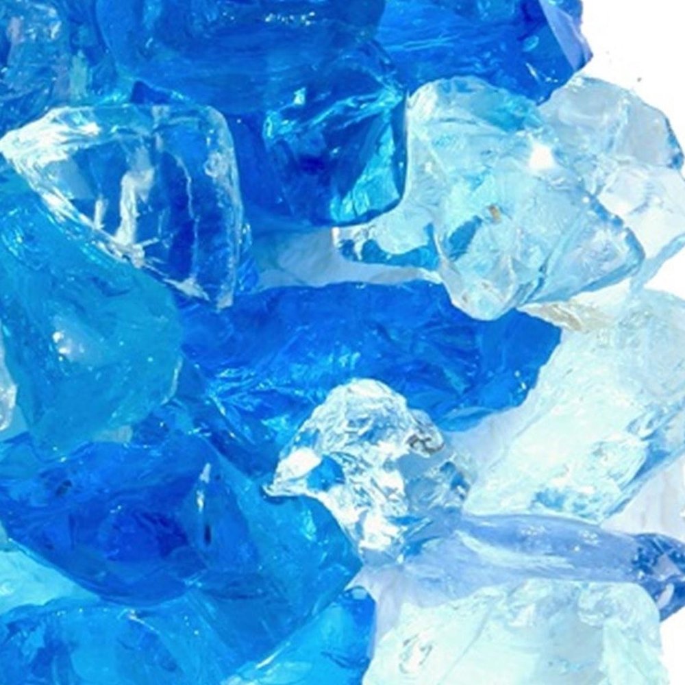 Blue Round Reflective Fire Pit Glass
