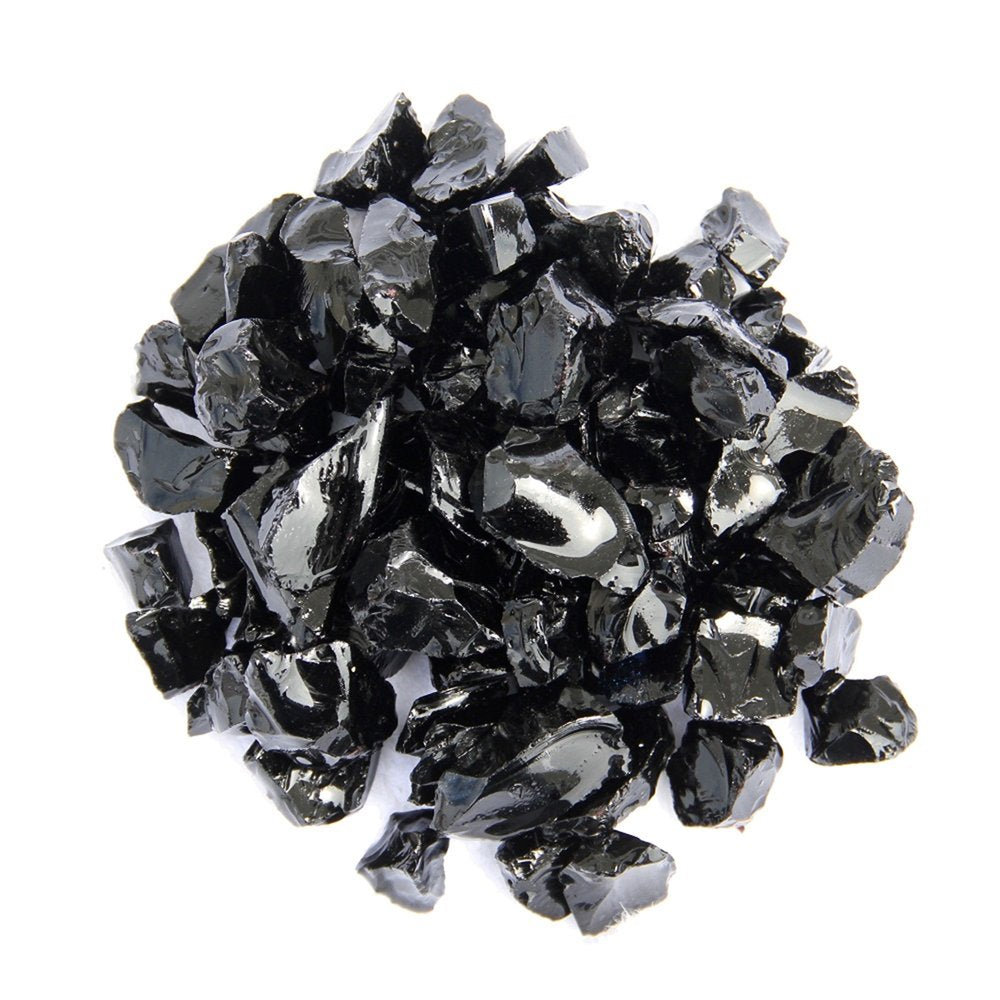 Black Round Reflective Fire Pit Glass