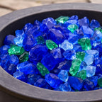 Blue And Green Round Reflective Fire Pit Glass