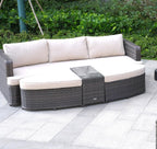 Eleven Piece Gray Wicker Multiple Chairs Seating Group With Fire Pit And Table