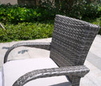 Seven Piece Gray and Beige Wicker Multiple Chairs Seating Group With Fire Pit And Table