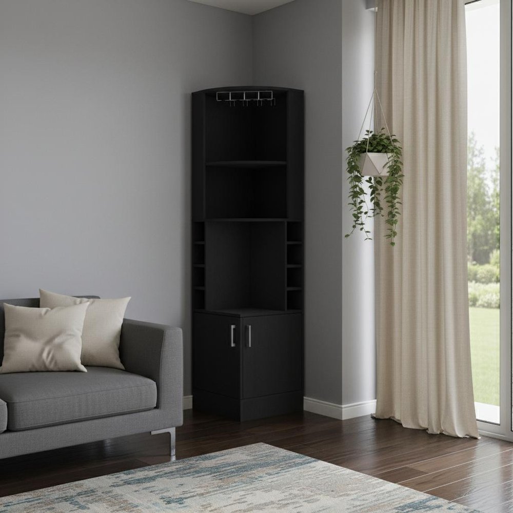 18" Black Wood Corner Bar Cabinet With Two Doors