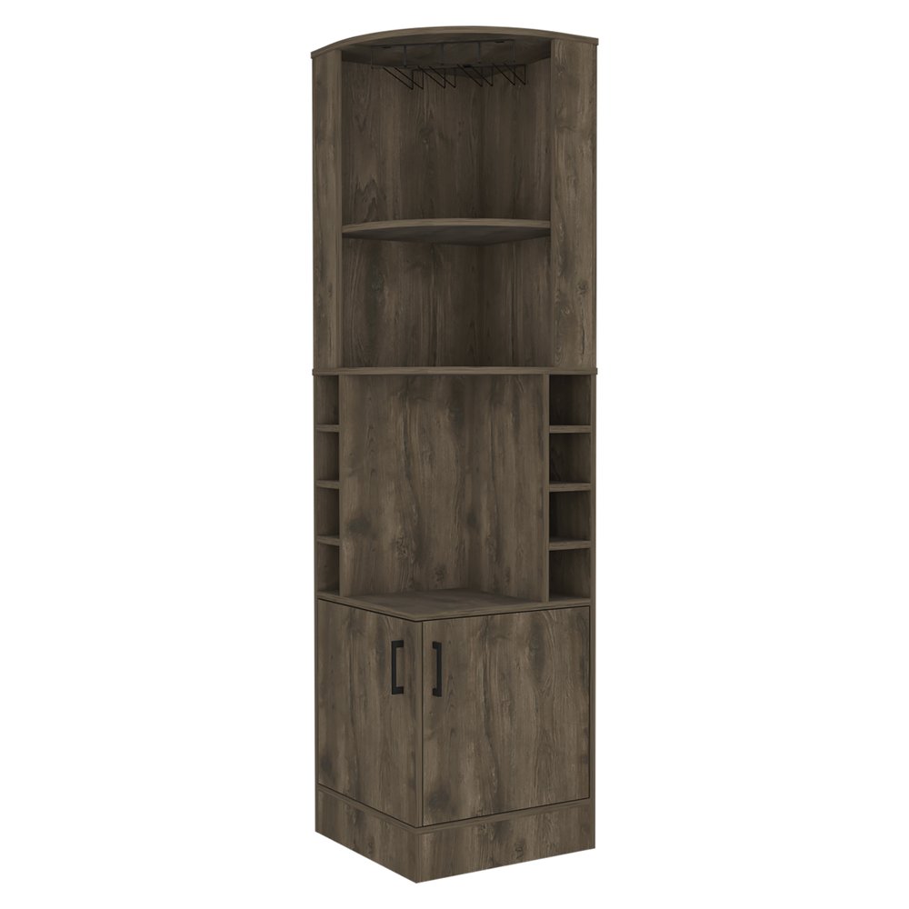 18" Dark Brown Wood Corner Bar Cabinet With Two Doors