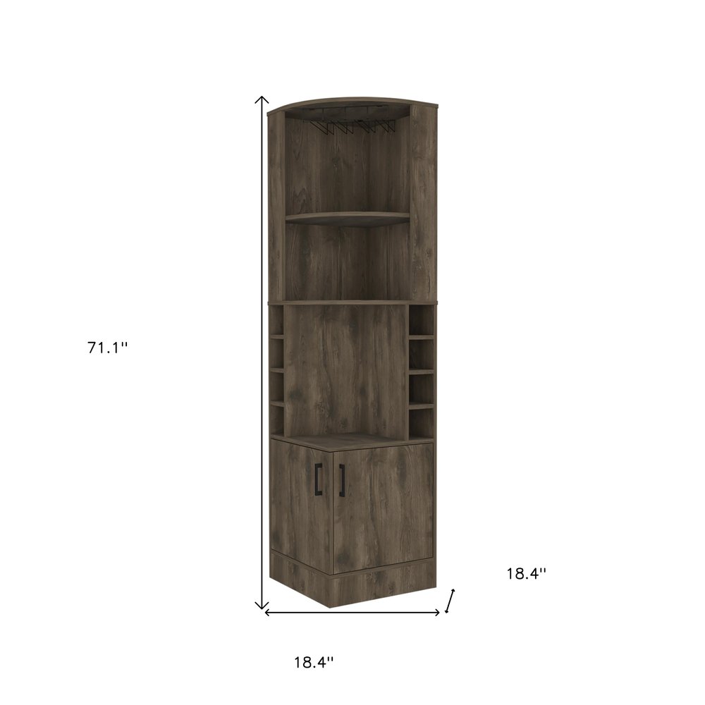 18" Dark Brown Wood Corner Bar Cabinet With Two Doors