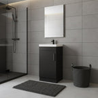 16" Black Wood Freestanding Single Door Bathroom Vanity With White Sink