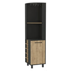 18" Black and Natural Wood Corner Bar Cabinet With Single Door