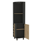 18" Black and Natural Wood Corner Bar Cabinet With Single Door