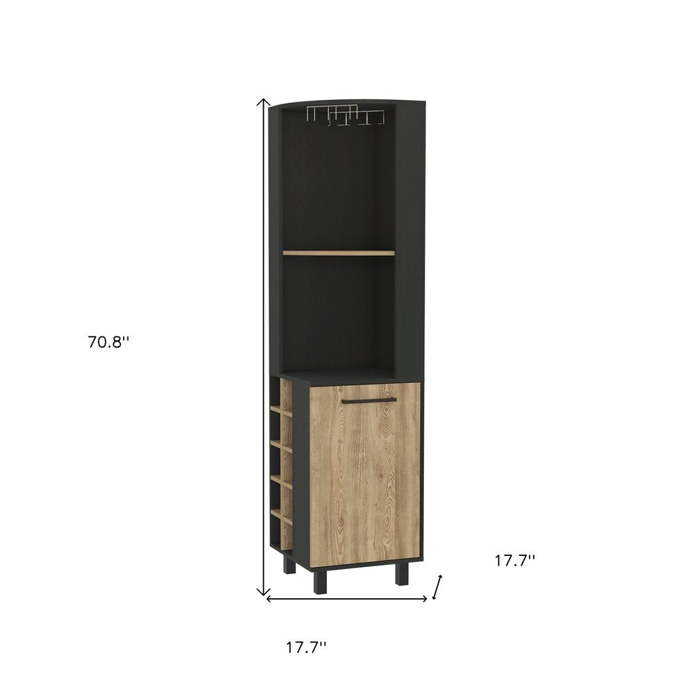 18" Black and Natural Wood Corner Bar Cabinet With Single Door