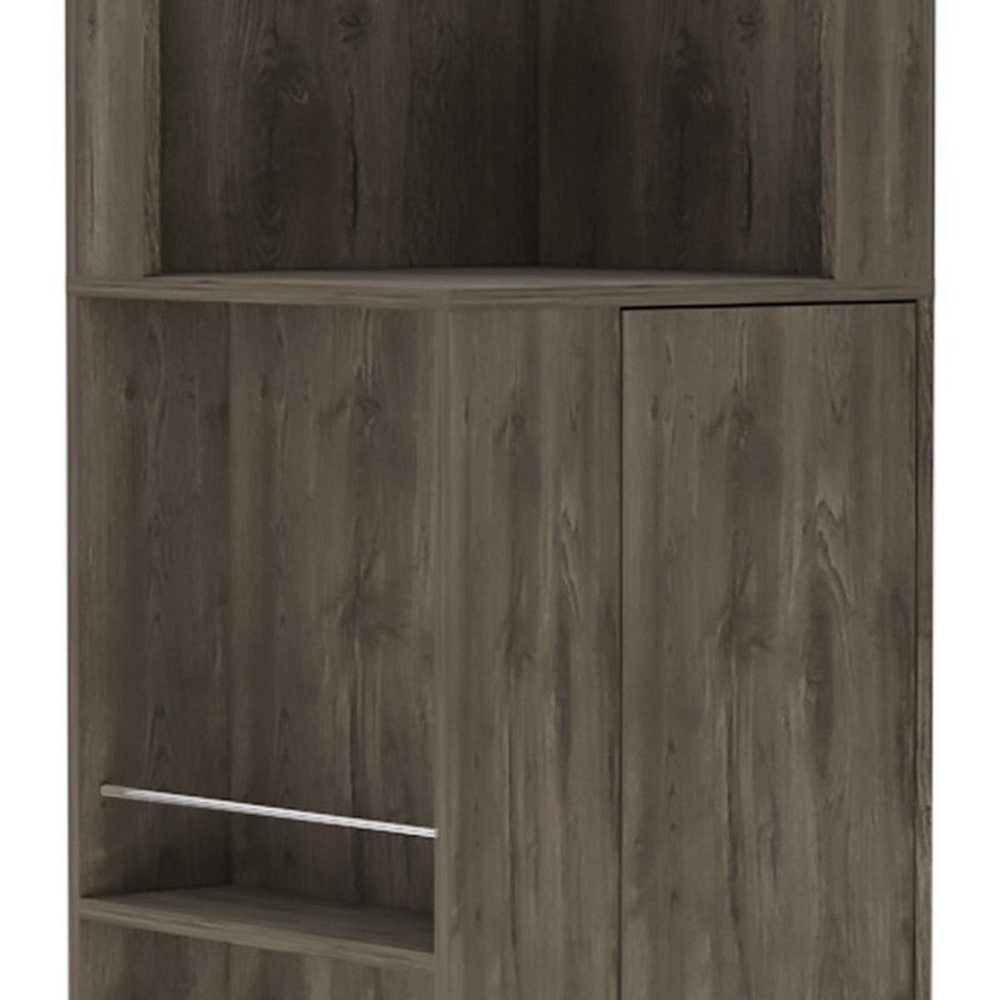 73" Dark Brown Wood Corner Bar Cabinet With One Drawer