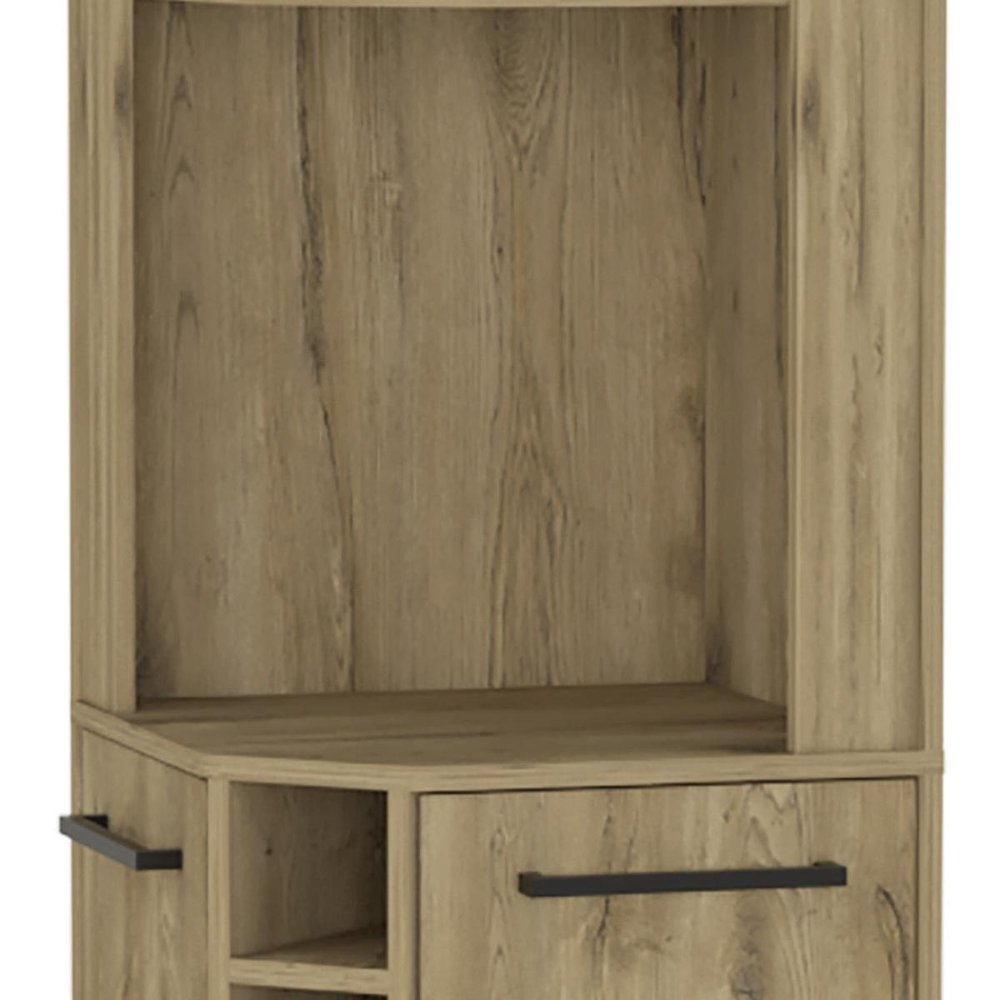 71" Natural Wood Corner Bar Cabinet With Two Doors