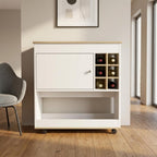 Brown and White Rolling Bar Cart With Wine Storage