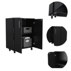 35" Black Wood Rolling Storage Cabinet With Two Doors