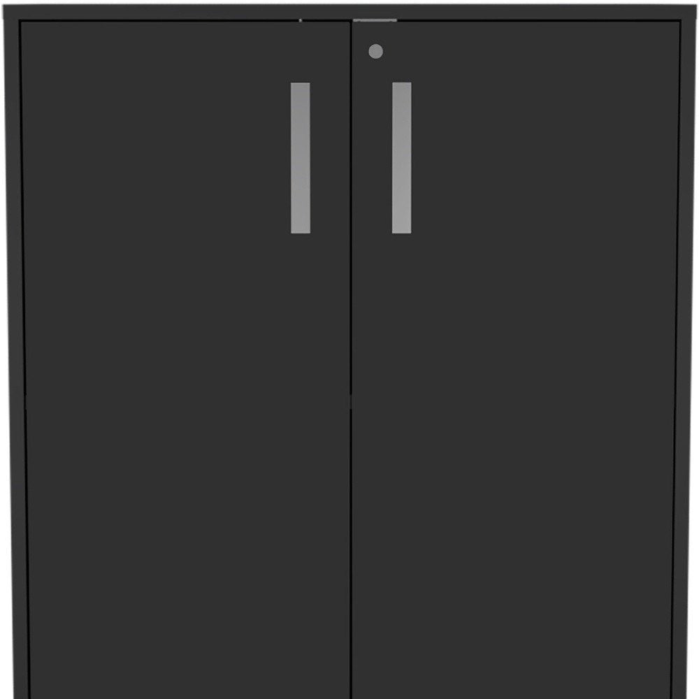 35" Black Wood Rolling Storage Cabinet With Two Doors