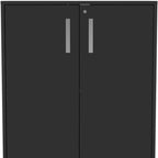 35" Black Wood Rolling Storage Cabinet With Two Doors
