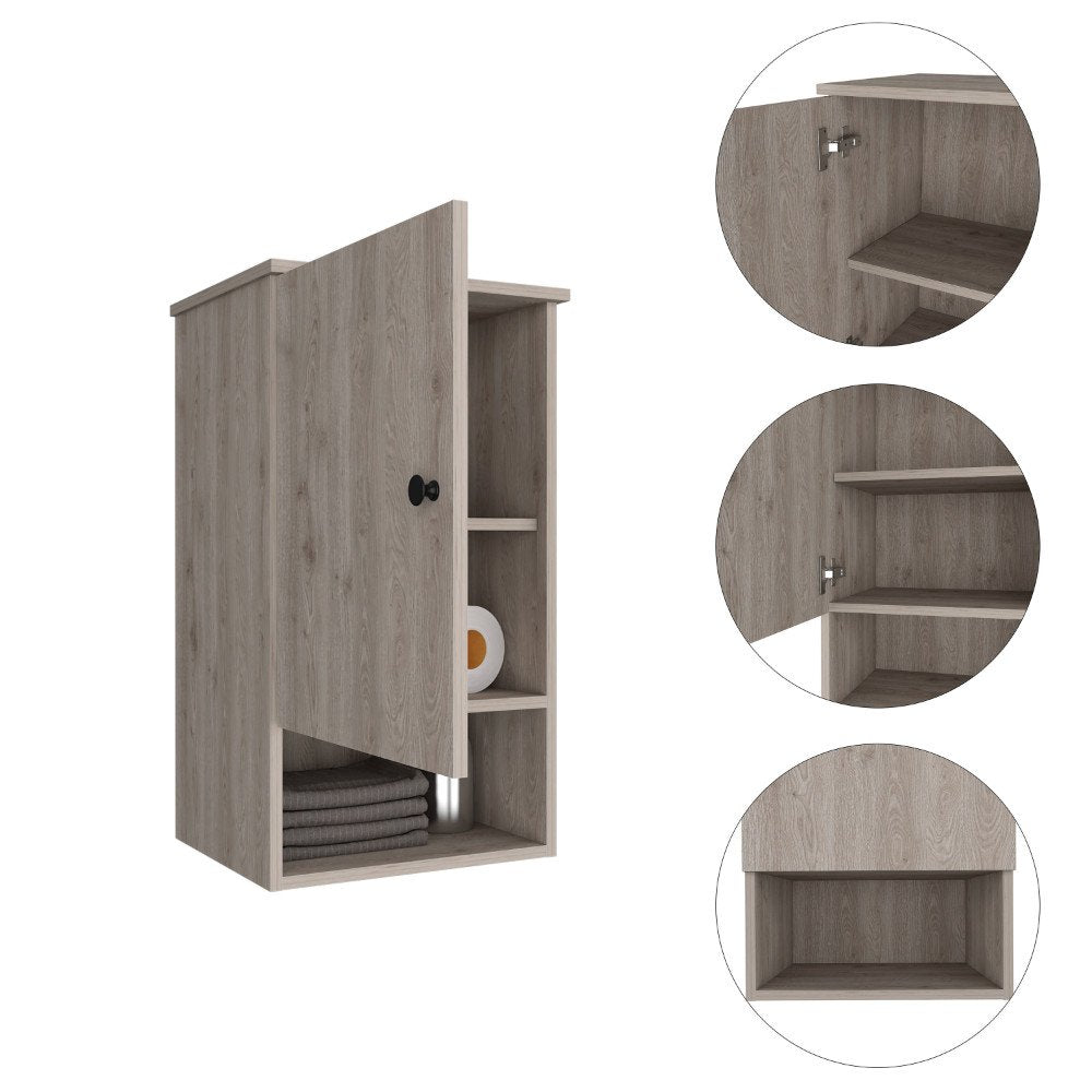 16" Light Gray Wood Floating Single Door Bathroom Vanity And Medicine Cabinet
