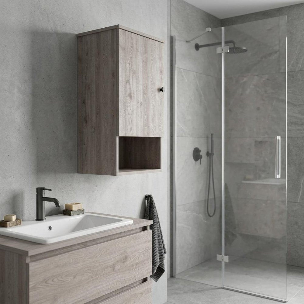 16" Light Gray Wood Floating Single Door Bathroom Vanity And Medicine Cabinet