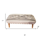 38" Cream Wool And Brown Ottoman
