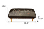 38" Gray Wool and Brown Ottoman