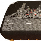 38" Gray Wool and Brown Ottoman