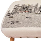 38" Cream Wool and Brown Ottoman