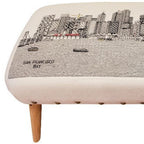 38" Cream Wool and Brown Ottoman