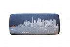 38" Gray Wool and Brown Ottoman
