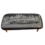 38" Black Wool and Brown Ottoman