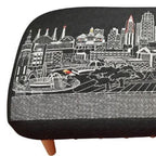 38" Black Wool and Brown Ottoman