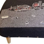 38" Gray Wool and Brown Ottoman