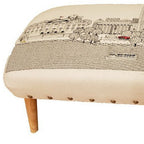 38" Cream Wool and Brown Ottoman
