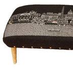 38" Gray Wool and Brown Ottoman