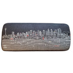 38" Gray Wool and Brown Ottoman