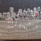 38" Gray Wool and Brown Ottoman