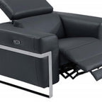 Three Piece Indoor Dark Gray Italian Leather Six Person Seating Set