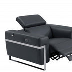Three Piece Indoor Dark Gray Italian Leather Six Person Seating Set