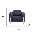 Three Piece Indoor Dark Gray Italian Leather Six Person Seating Set
