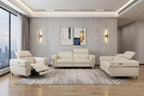 Three Piece Indoor Beige Italian Leather Six Person Seating Set