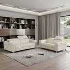 Two Piece Indoor Beige Italian Leather Five Person Seating Set