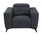 Three Piece Indoor Dark Gray Italian Leather Six Person Seating Set