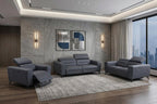 Three Piece Indoor Dark Gray Italian Leather Six Person Seating Set