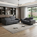 Two Piece Indoor Dark Gray Italian Leather Five Person Seating Set