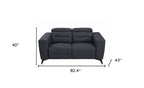 Two Piece Indoor Dark Gray Italian Leather Five Person Seating Set